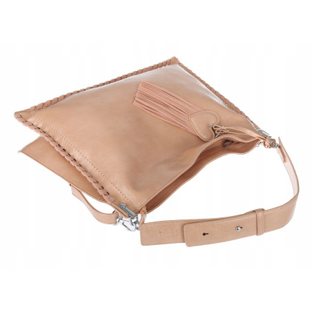 Torebka damska worek shopper na ramię frędzle duża modna boho MC687 Różowa