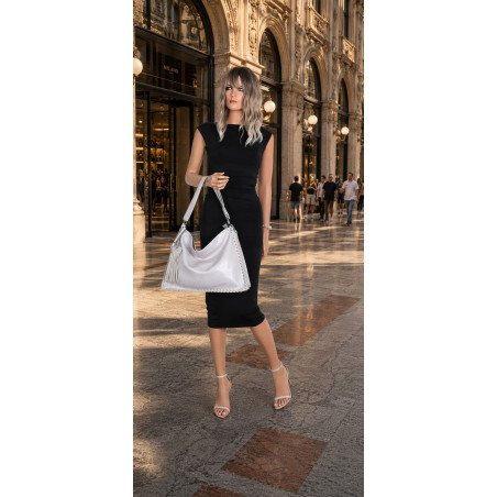 Torebka damska worek shopper na ramię frędzle duża modna boho MC687 Szara