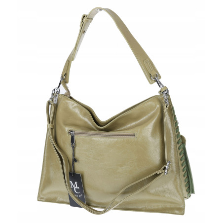Torebka damska worek shopper na ramię frędzle duża modna boho MC687 Zielona