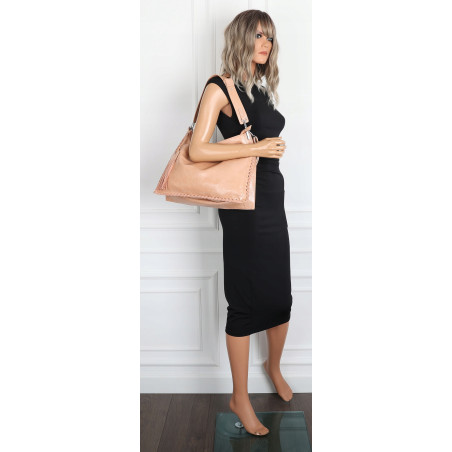 Torebka damska worek shopper na ramię frędzle duża modna boho MC687 Różowa