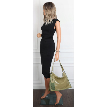 Torebka damska worek shopper na ramię frędzle duża modna boho MC687 Zielona