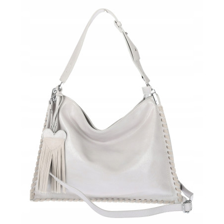 Torebka damska worek shopper na ramię frędzle duża modna boho MC687 Szara