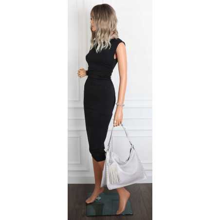 Torebka damska worek shopper na ramię frędzle duża modna boho MC687 Szara