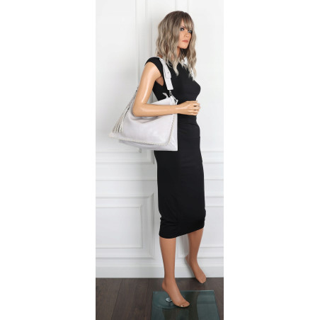 Torebka damska worek shopper na ramię frędzle duża modna boho MC687 Szara