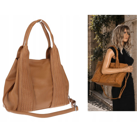 Torebka damska shopper worek na ramię pleciona duża modna MC631 Brązowa
