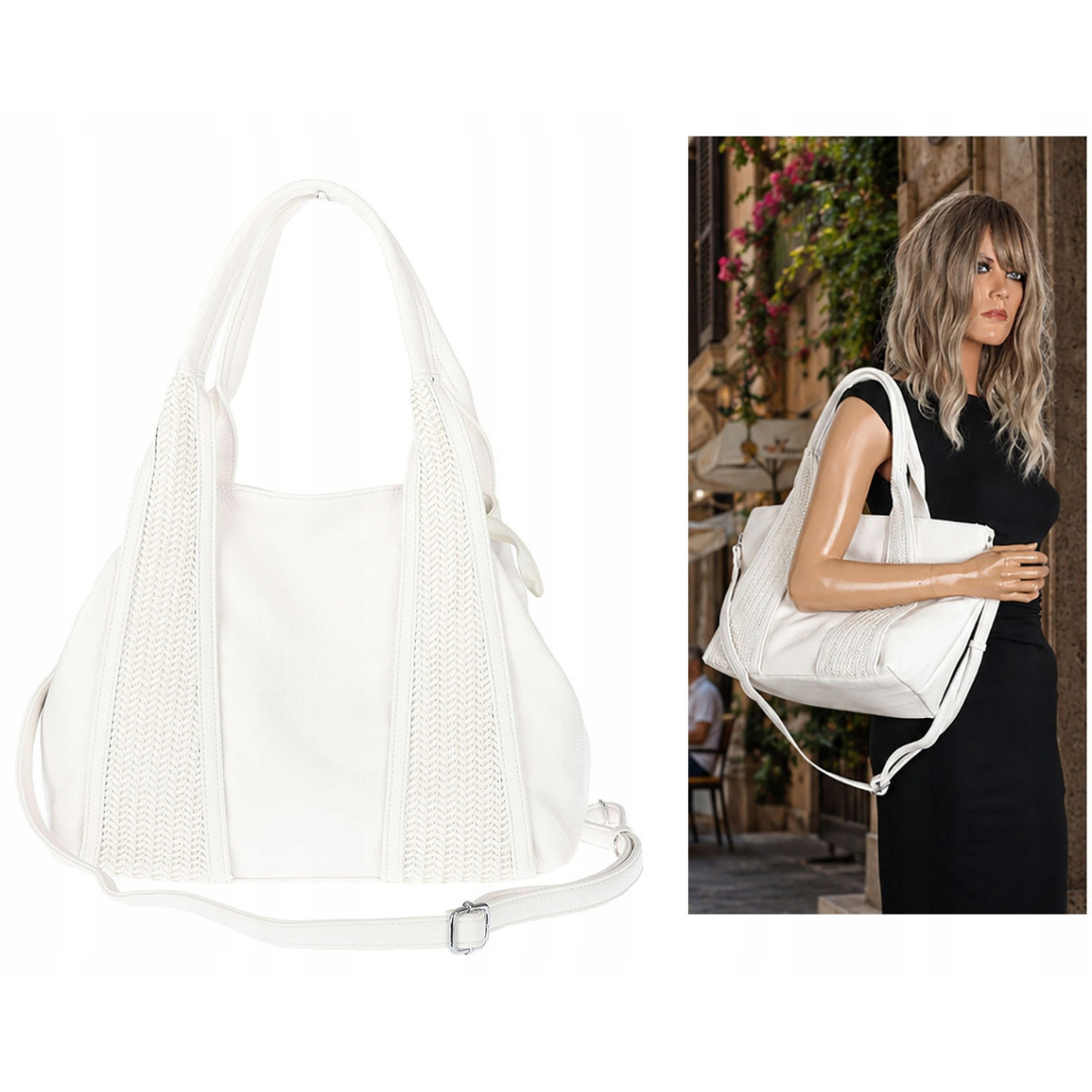 Torebka damska shopper worek na ramię pleciona duża modna torba MC631 Biała