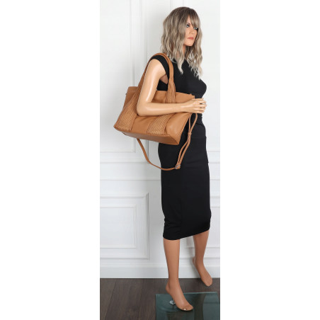 Torebka damska shopper worek na ramię pleciona duża modna MC631 Brązowa
