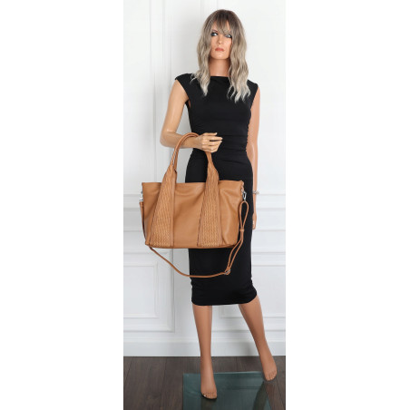 Torebka damska shopper worek na ramię pleciona duża modna MC631 Brązowa
