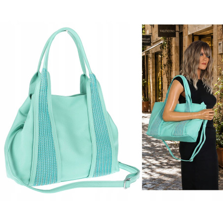 Torebka damska shopper worek na ramię pleciona duża modna MC631 Zielona
