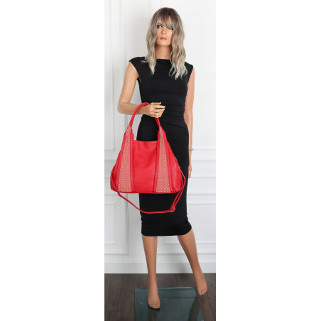 Torebka damska shopper worek na ramię pleciona duża modna MC631 Czerwona