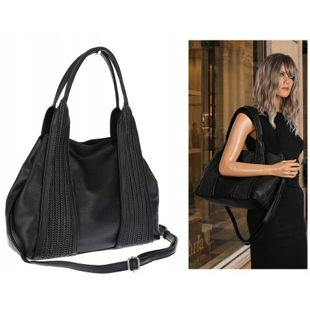 Torebka damska shopper worek na ramię pleciona duża modna MC631 Czarna