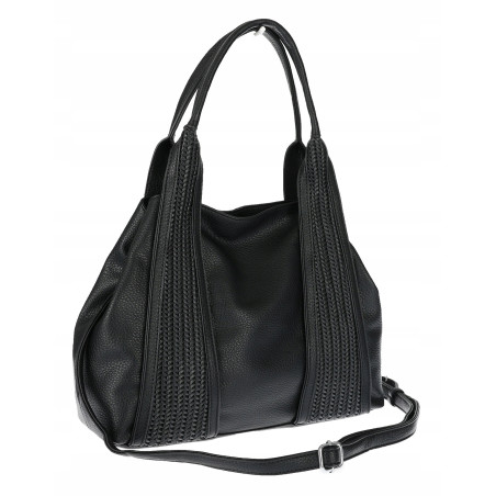 Torebka damska shopper worek na ramię pleciona duża modna MC631 Czarna