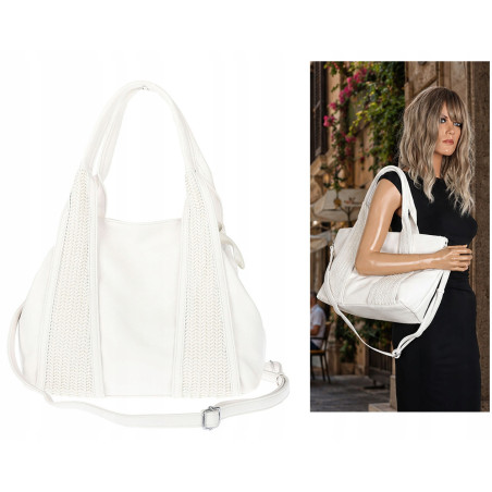 Torebka damska shopper worek na ramię pleciona duża modna torba MC631 Biała