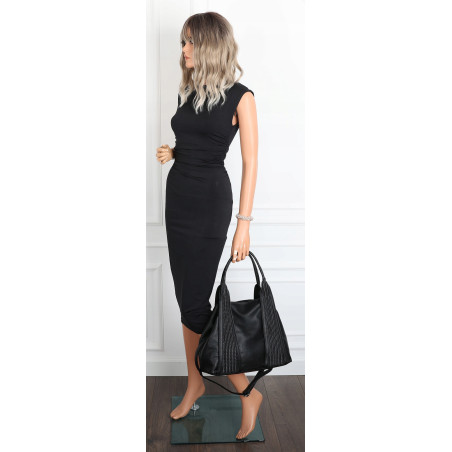 Torebka damska shopper worek na ramię pleciona duża modna MC631 Czarna