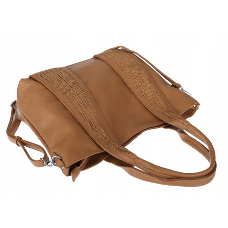 Torebka damska shopper worek na ramię pleciona duża modna MC631 Brązowa