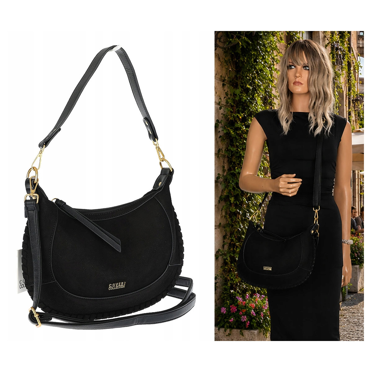 Torebka Damska listonoszka kuferek do ręki na ramię elegancka CC904 Czarna