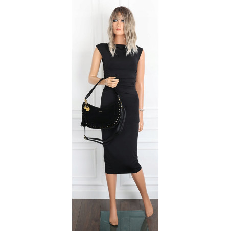 Torebka damska półksiężyc frędzle ćwieki na ramię elegancka CC3543 Czarna