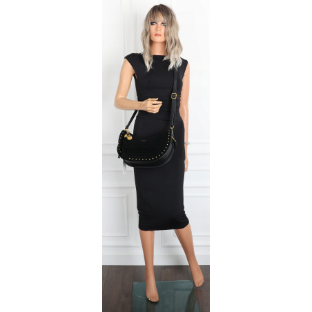 Torebka damska półksiężyc frędzle ćwieki na ramię elegancka CC3543 Czarna