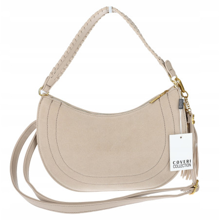 Torebka damska półksiężyc frędzle ćwieki na ramię elegancka CC3543 Beżowa