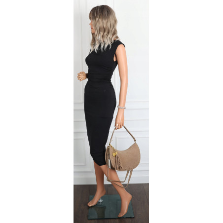 Torebka damska półksiężyc frędzle ćwieki na ramię elegancka CC3543 Beżowa