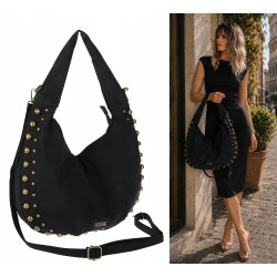Torebka damska worek shopper ćwieki na ramię modna pojemna CC922 Czarna