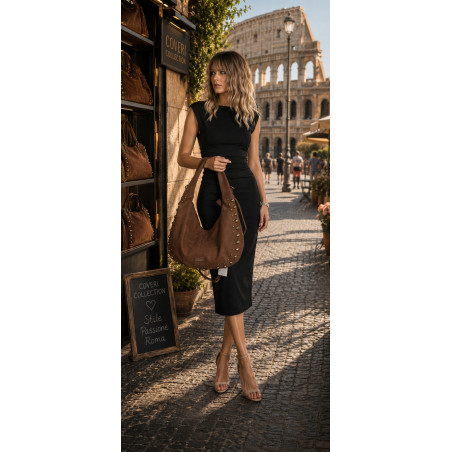 Torebka damska worek shopper ćwieki na ramię modna pojemna CC922 Brązowa