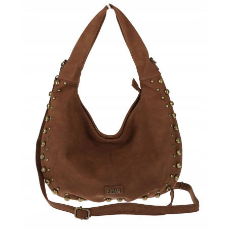Torebka damska worek shopper ćwieki na ramię modna pojemna CC922 Brązowa
