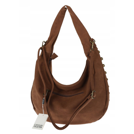 Torebka damska worek shopper ćwieki na ramię modna pojemna CC922 Brązowa