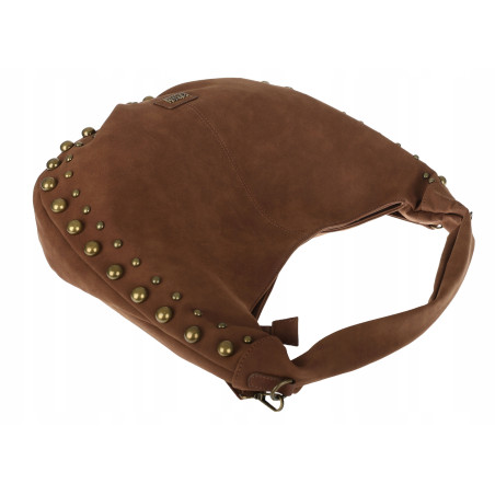 Torebka damska worek shopper ćwieki na ramię modna pojemna CC922 Brązowa