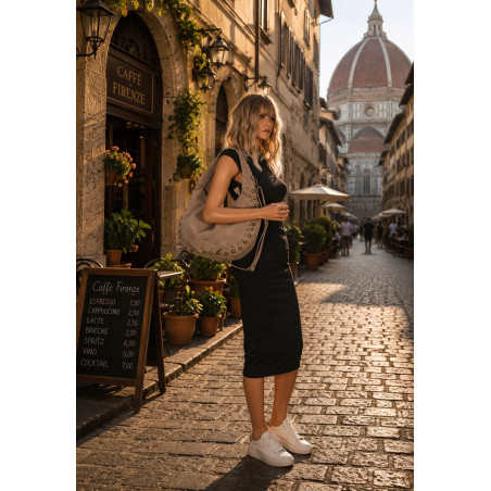 Torebka damska worek shopper ćwieki na ramię modna pojemna CC922 Beżowa