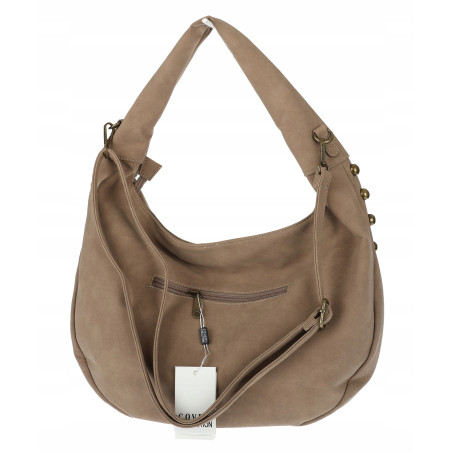 Torebka damska worek shopper ćwieki na ramię modna pojemna CC922 Beżowa