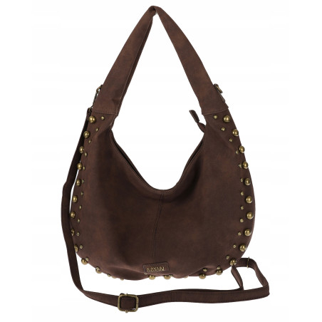 Torebka damska worek shopper ćwieki na ramię modna torba CC922 Czekoladowa
