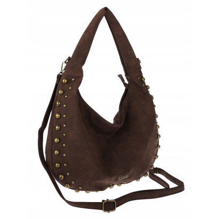 Torebka damska worek shopper ćwieki na ramię modna torba CC922 Czekoladowa