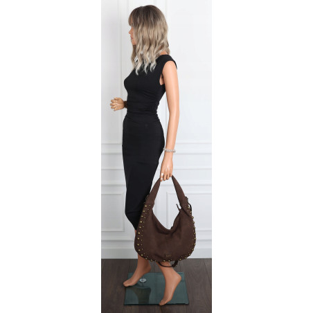 Torebka damska worek shopper ćwieki na ramię modna torba CC922 Czekoladowa