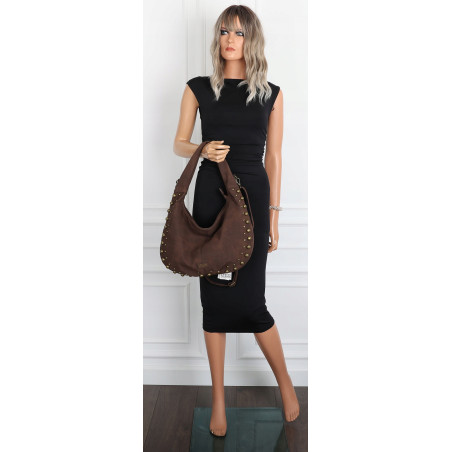 Torebka damska worek shopper ćwieki na ramię modna torba CC922 Czekoladowa