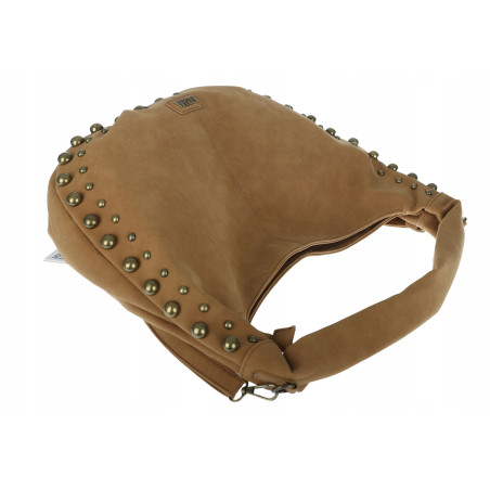 Torebka damska worek shopper ćwieki na ramię modna pojemna CC922 Brązowa