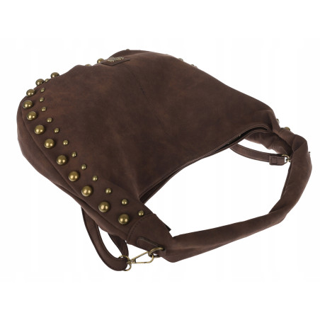 Torebka damska worek shopper ćwieki na ramię modna torba CC922 Czekoladowa