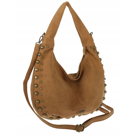 Torebka damska worek shopper ćwieki na ramię modna pojemna CC922 Brązowa