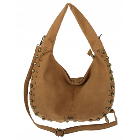Torebka damska worek shopper ćwieki na ramię modna pojemna CC922 Brązowa