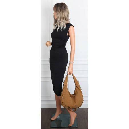 Torebka damska worek shopper ćwieki na ramię modna pojemna CC922 Brązowa