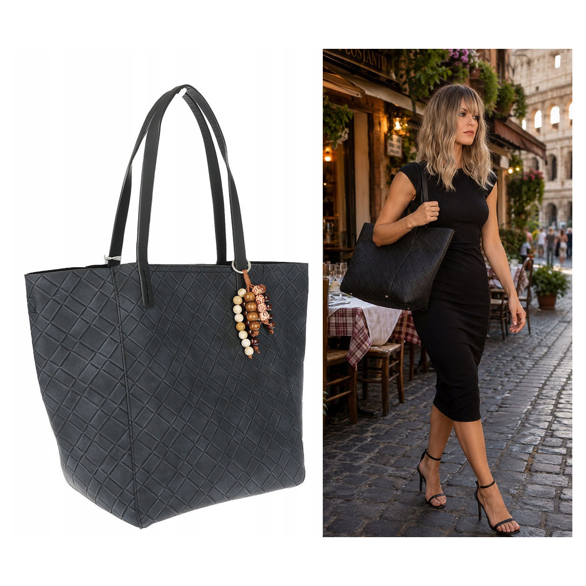 Torebka damska shopper worek A4 duża pojemna torba na ramię NO3793 Czarna