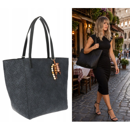 Torebka damska shopper worek A4 duża pojemna torba na ramię NO3793 Czarna