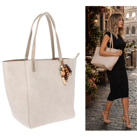 Torebka damska shopper worek A4 duża pojemna torba na ramię NO3793 Beżowa