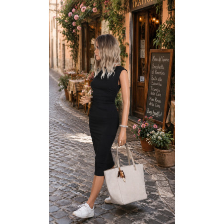 Torebka damska shopper worek A4 duża pojemna torba na ramię NO3793 Beżowa