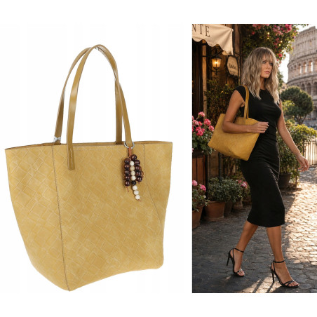 Torebka damska shopper worek A4 duża pojemna torba na ramię NO3793 Żółta