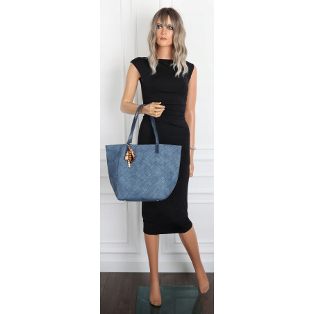 Torebka damska shopper worek A4 duża pojemna na ramię NO3793 Niebieska