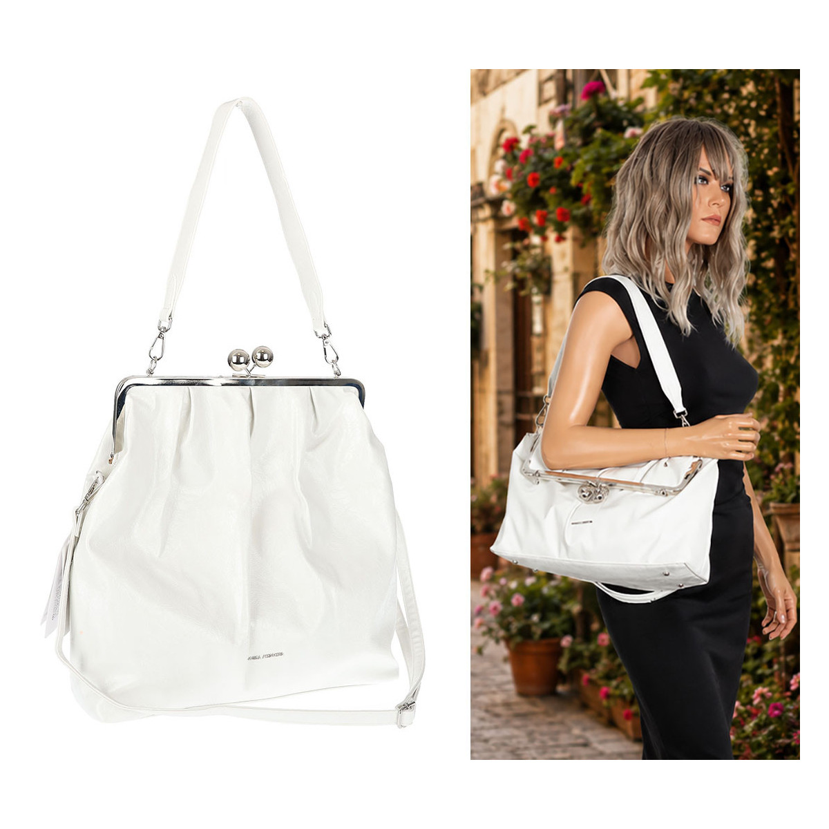 Torebka damska shopper na bigiel pojemna na ramię elegancka RS6085 Biała