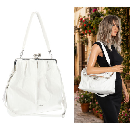Torebka damska shopper na bigiel pojemna na ramię elegancka RS6085 Biała