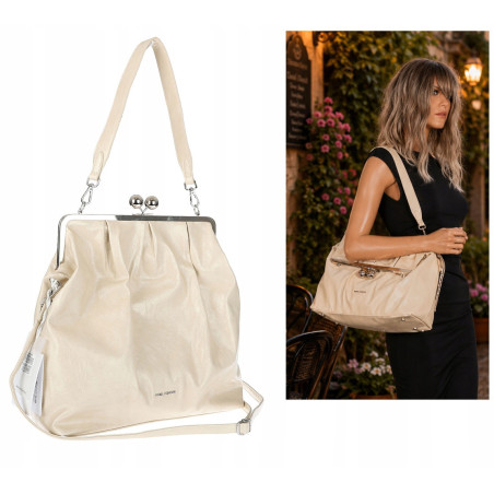 Torebka damska shopper na bigiel pojemna na ramię elegancka RS6085 Beżowa