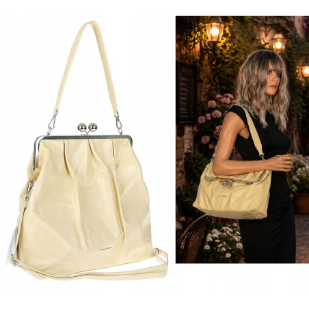 Torebka damska shopper na bigiel pojemna na ramię elegancka RS6085 Żółta
